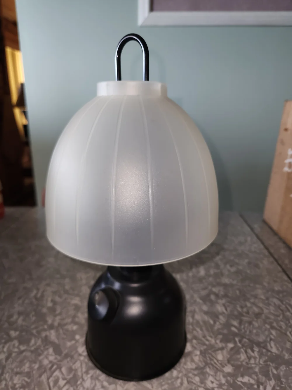 Black Lantern Table Light with Frosted White Shade